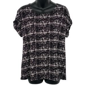 Always A-Line Hawaii Boxy T-shirt Blouse Womens Medium Black Purple Comfort